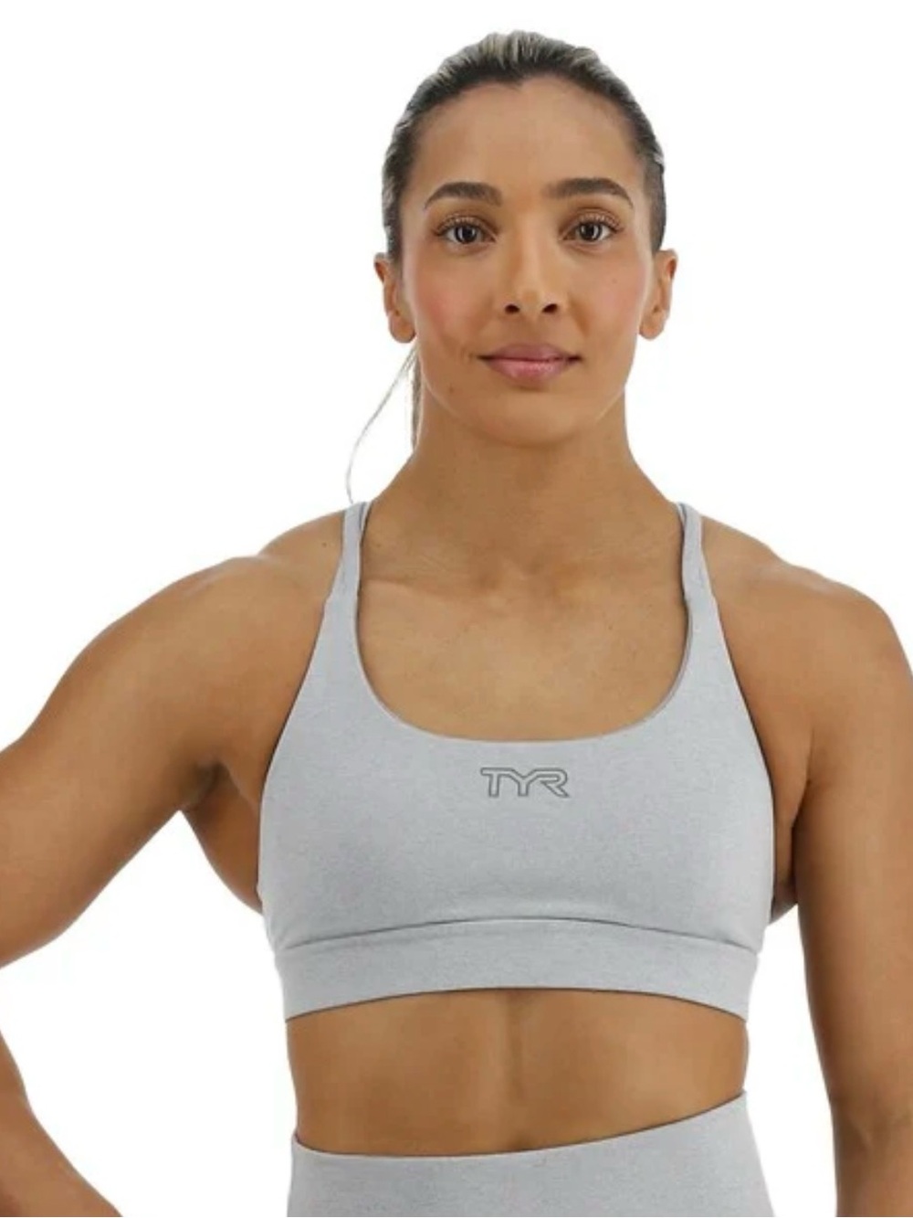 TYR Light Gray Racerback Sports Bra - Women's Supportive Crop Size Medium